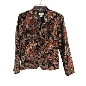 Vtg 90s Talbot’s Silk Blend Velvet Paisley One Button Blazer Size 10 Petite